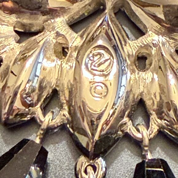 Vintage Black Taupe Crystal Swarovski Brooch Rhodium Plated - Picture 6 of 7